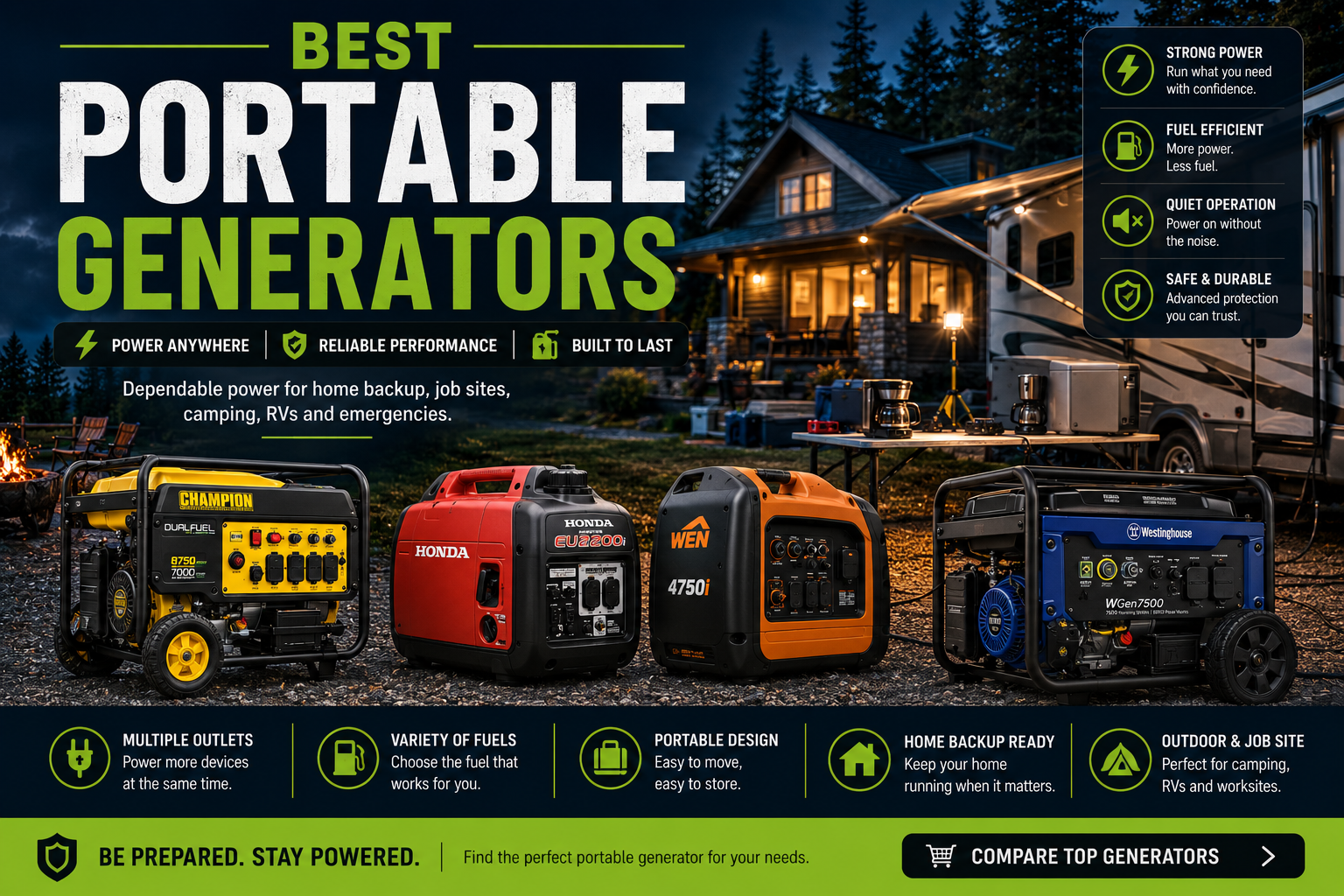 Best portable generators for home backup, RVs, camping and emergencies