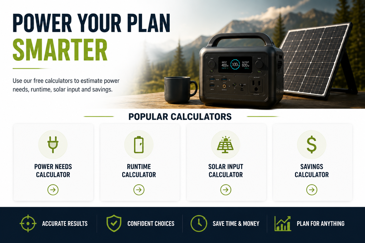 PowerGearGuide power, battery and solar calculators