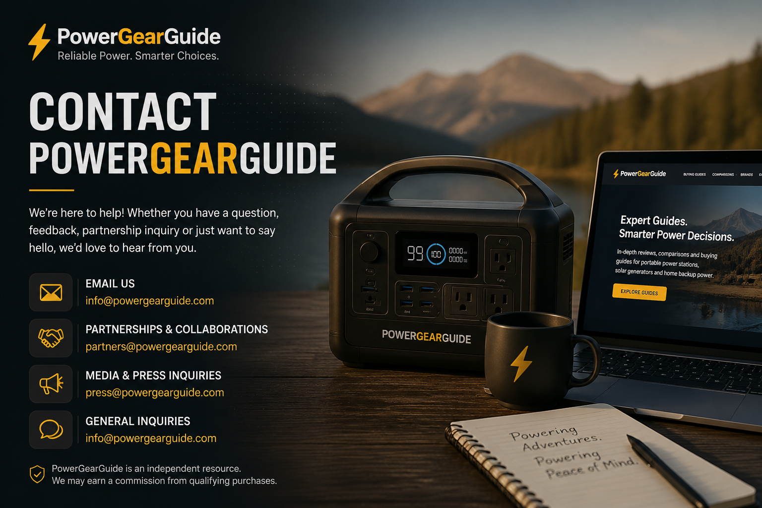 Contact PowerGearGuide for questions about portable power stations, solar generators and home backup systems
