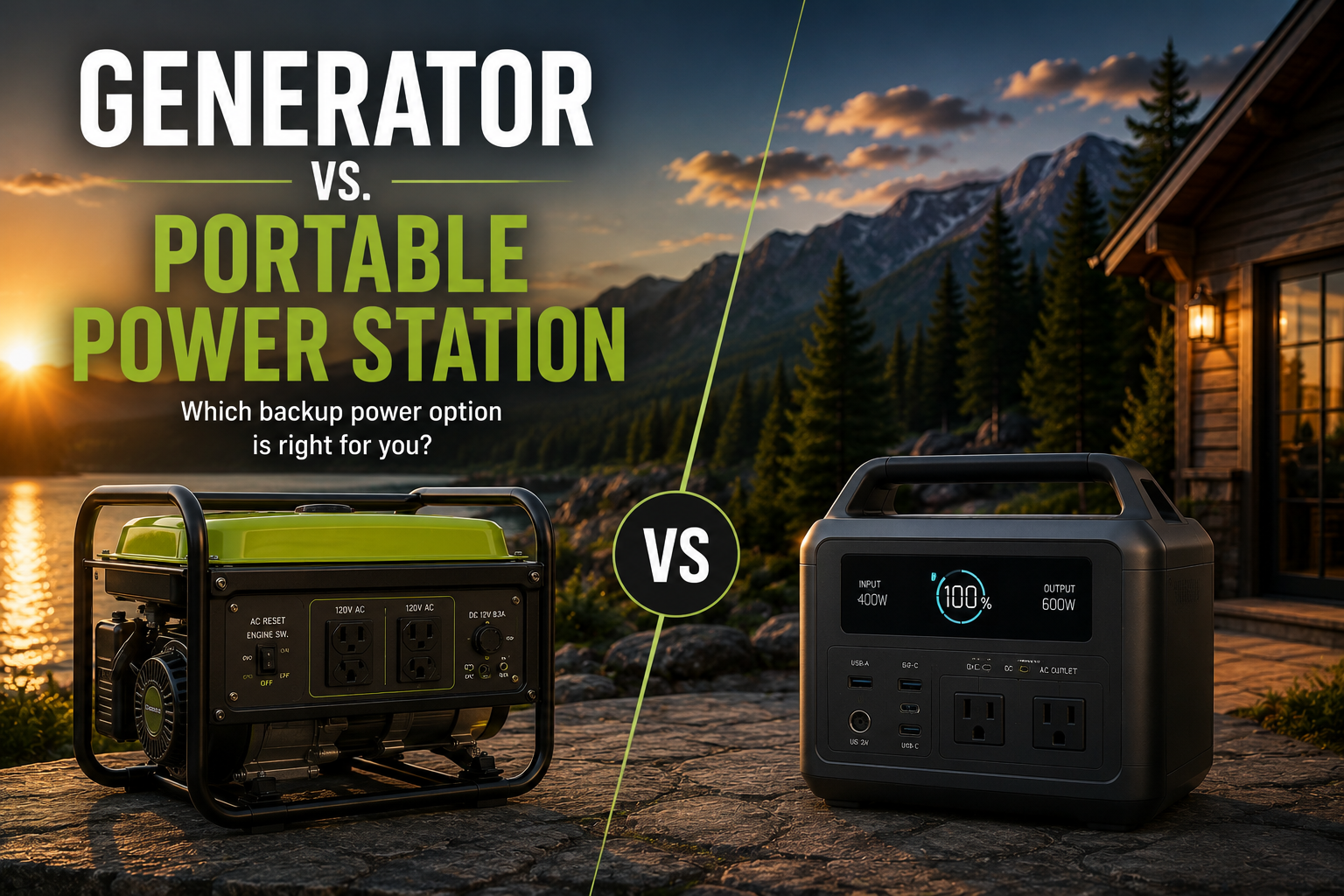 Generator vs portable power station comparison for home backup, camping and outages