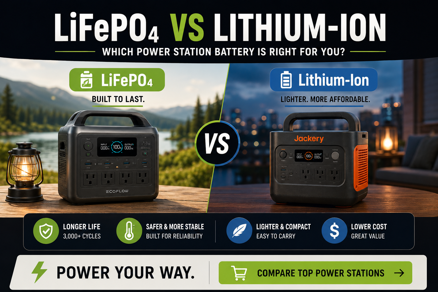 LiFePO4 versus lithium-ion portable power station battery technology comparison