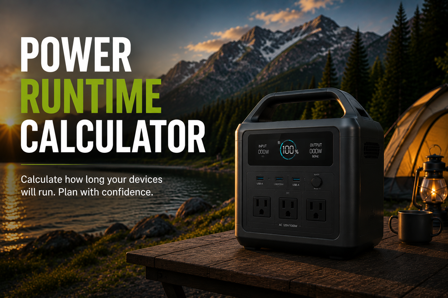 Portable power station size calculator for battery capacity and appliance runtime